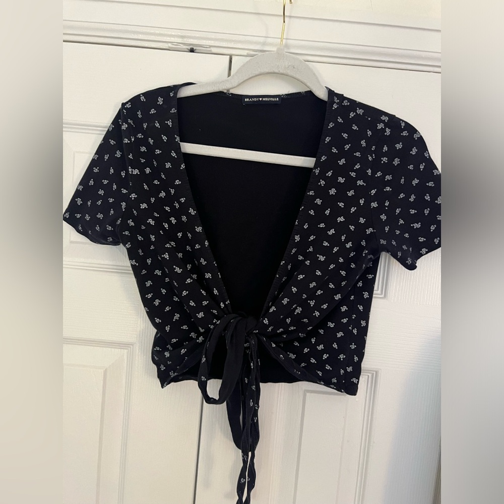 Brandy Melville Navy Floral Tie Top